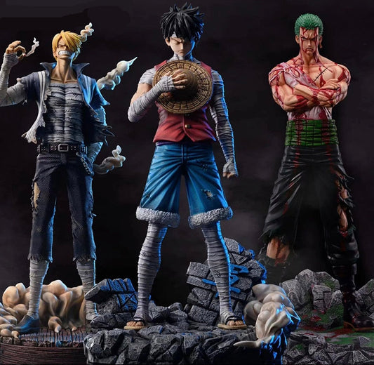 Monster Trio One Piece 30cm - Luffy, Zoro et Sanji sur socle de gravats