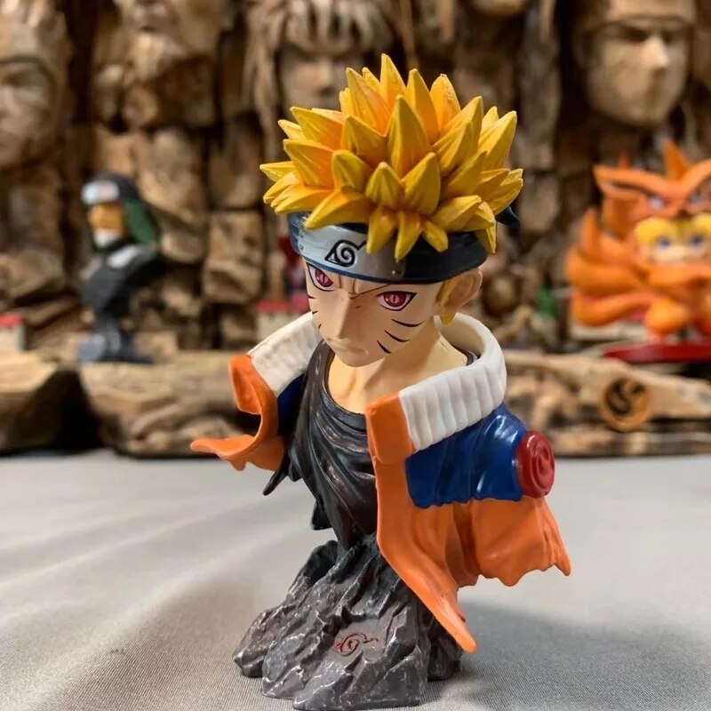 Buste Naruto Uzumaki 15 cm, veste orange et bandeau de Konoha, bras tendu