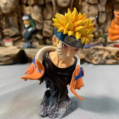 Buste Naruto Uzumaki vu de face, bandeau frontal et veste orange et noire