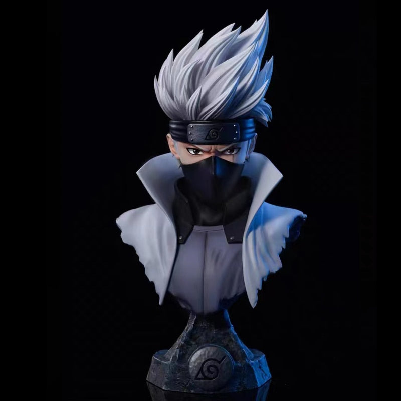Buste Kakashi Hatake Hokage 15 cm, cape blanche à col haut, masque et socle Konoha