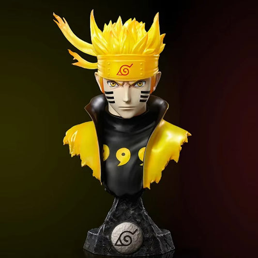 Buste Naruto mode Kyûbi coloris jaune 15 cm, manteau de chakra doré et bandeau de Konoha