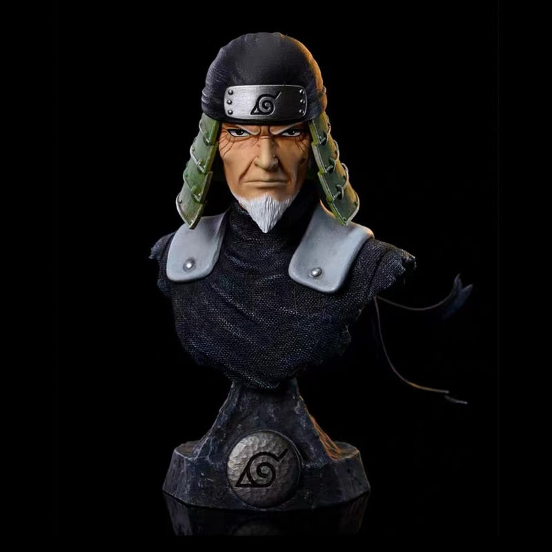 Buste Hiruzen Sarutobi 15 cm, tenue de combat, barbe et bandeau, socle Konoha