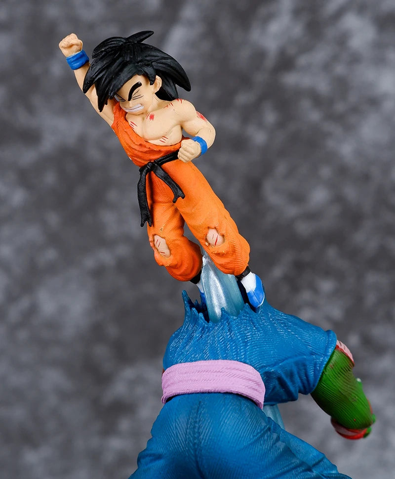 Détail du visage de Son Goku, gi orange et poing levé
