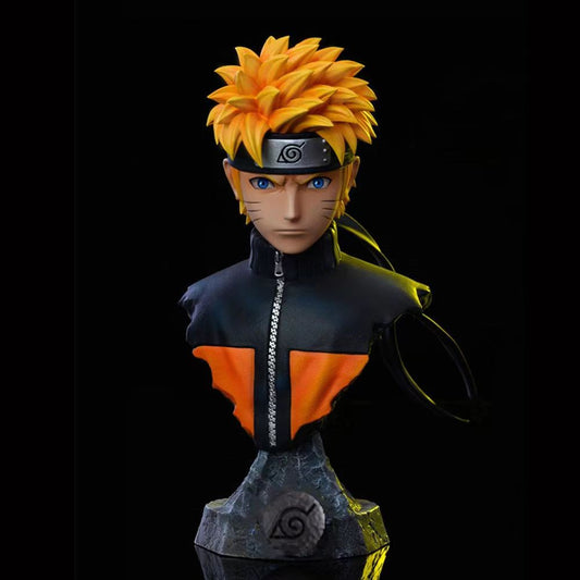 Buste Naruto Uzumaki Shippuden 15 cm, veste noire et orange, bandeau de Konoha