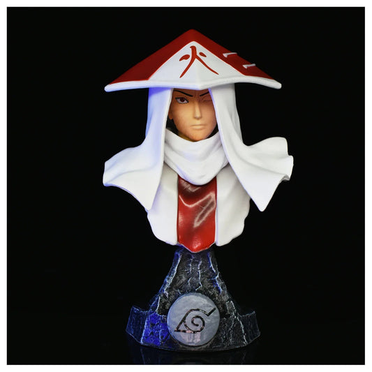 Buste Obito Uchiha en Hokage 15 cm, chapeau rouge et blanc, cape blanche, socle Konoha